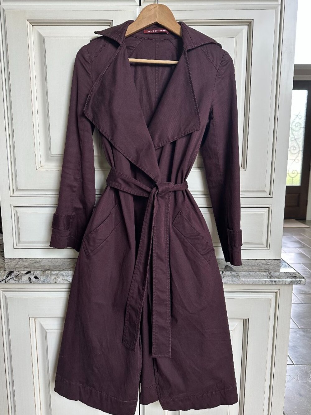 Comptoir des Cotonniers Aubergine Belted Trench Coat Size S – Mid-Length Jacket